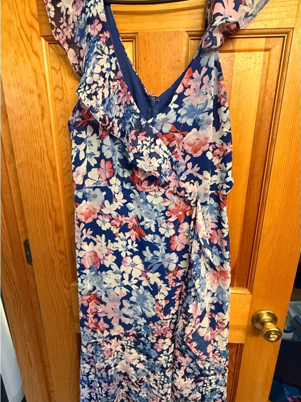 Lulu's Blue Floral V-Neck Maxi Dress